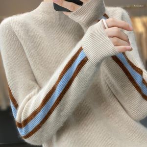 Suéter Feminino Suéter de Lã Pura Gola Alta Pulôver de Malha Moda Coreana Slim Fit Undercoat Top