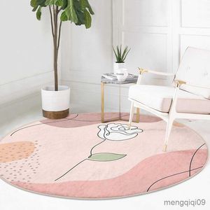 Carpets Floral Circular Carpet for Living Room Abstract Rose Bedside Area Rug for Bedroom Anti Slip Home Room Decoration Aesthetic R230801