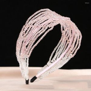 Hair Clips Pink Blue Crystal Beads Band For Women Girls European American Fashion Bride Wedding Headband Korean Bridal Jewelry