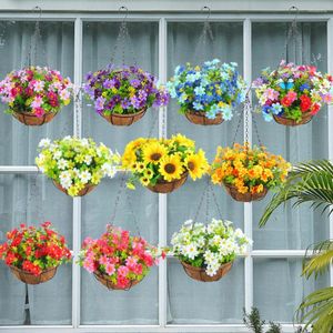 Decorative Flowers Affordable And Realistic Artificial Wall Decor Faux Plants Hanging Baskets Red