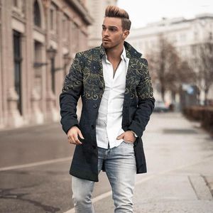 Men's Trench Coats 2023 Longfengni 3D Printing Mid Length Coat Pocket Fashion Casual European And American Autumn Winter Jacket S-5XL