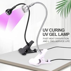 Nageltorkar lampu ultraviolett led clip-on uv tabung logam fleksibel USB mini gel härdning meja pengering kuku untuk seni