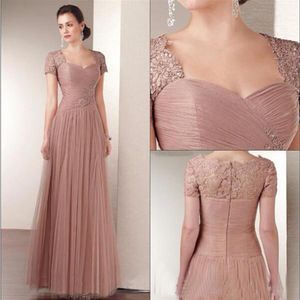 2019 Mother of the Bride Dresses for Weddings Lace Short Sleeves Zipper Back Prom Dresses Long Tulle A Line Party Gowns320s