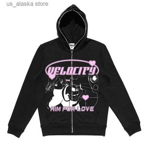 Męskie bluzy bluzy Y2K Zip Up z kapturem anime y2k grafika Kobieta Gotowa bluza sport Pullover Grunge Gothic Long Rleeve Oversizet Hoodie Kurtka T230803