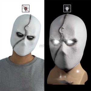 Party Masks Super Hero Moon Knight Cosplay Costume Latex Masks Hjälm med LED 1 1 Typ Marc Spector Adult Cosplay Mask HKD230801