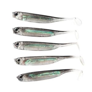 Baits Lures 5Pcslot Fishing Soft Bait 7CM 75CM 17G 23G 27G T Tail fish Rainbow Color Sequin Swing Spinner 230801
