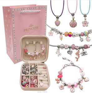 Braccialetti con ciondoli Kit per la creazione di gioielli Bracciale Collana Presente Perline in lega Set Giocattoli fai-da-te per bambini Regali di compleanno Ragazze 2023 230731