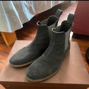 Bottega-Venetta Push On Martin Boots Spring and Summer Fashion Personlighet Round Head British Fashion Breatble Frosted Leather Chelsea Boot Men