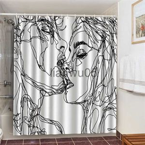 Cortinas de chuveiro Sketch Kissing Lovers Conjunto de banheiro à prova d'água com cortinas de chuveiro preto e branco decoração de casa cortinas de banho 3D x0731