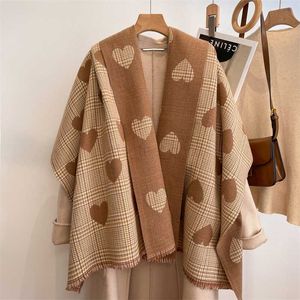 Scarves Luxury Brand Women Houndstooth Stripes Heart-pattern Plaid Scarf Lovey Girl Winter Warm Scarves College Leisure Shawl Wraps Y23