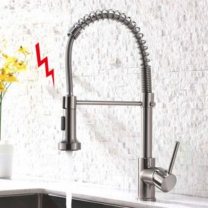 Black Kitchen Tap Faucet Pull Down 360 rotatable Spiral Spring mixer home supply2302