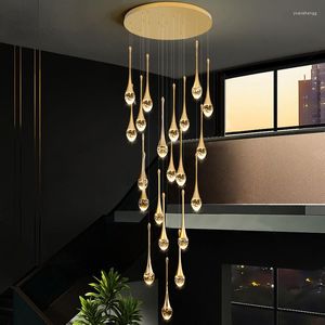 Chandeliers 2023 Teardrop LED Chandelier Staircase Luxury Corridor Long Spiral Crystal Lamp Modern Home Decorative Fixtures