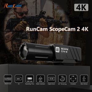 Sport-Action-Videokameras RunCam Scope Cam 2 4K Airsoft-Kamera Digitalzoom Angepasstes Fadenkreuz IP64 Wasserdicht Paintball APP 1400 mAh 128 G Scopecam 230731