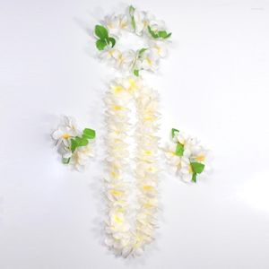 Flores decorativas 4 pçs enfeite de cabeça havaiano engrossar flor artificial tiara colar pulseira guirlanda praia tropical fantasia