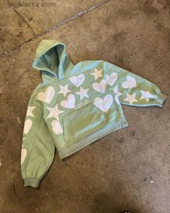 Erkek Hoodies Sweatshirts Zümrüt Günleri Beyaz Aplike Işık Yeşil Kapşonlu Günlük Top Erkekler Hoodie Büyük Boyutlu Sokak Gevşek Teen Kawaii Giysileri T230731