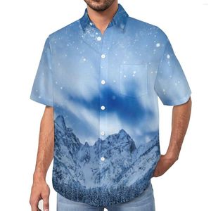 Camisas casuais masculinas Winter Mountains Beach Shirt Fantasy Sky Print Hawaii Man Y2K Blusas Manga Curta Roupas Gráficas Tamanho Grande