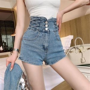 Shorts Feminino 2023 Lady Jeans Feminino Rede de Verão Vermelho Coreano Design de Cintura Alta Bolsa Justa Quadril Perna Larga Feminina