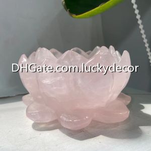 Pink Crystal Love Stone Lotus Healing Energy Gift Natural Semi Precious Gemstone Rose Quartz Carved Flower Staty Prov Yoga Heart Chakra Reiki Meditation Decor