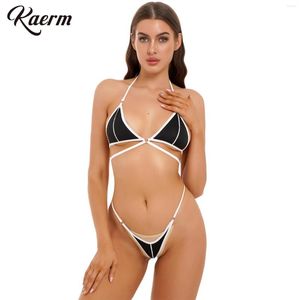 Damen-Bademode, solides 2-teiliges Bikini-Set, Neckholder-Mikro-BH-Oberteil mit G-String-Slip, Brazail-Stil, sexy Badeanzug, Anime, Cosplay, Dress-up