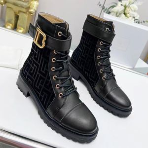 Low heel Ankle Boots Calf buckle Leather patchwork Embossed suede leather lace-up rounded toe Women's outdoor shoes luxury designer booties Size 35-41