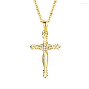 Wisiorki xsljiamei s925 Srebrny naszyjnik pełen cyrkonżgo plamowany prawdziwy złoty solidny krzyż wiszka luksus luksusowy biżuteria