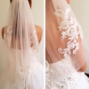 Bridal Veils 1T White Ivory Lace Appliques Rhinestone Veil With Comb Wedding Women Elegant Hairbands One Layer Floral Embroidery