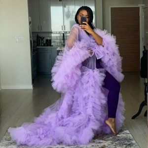 Casual Dresses 2023 Lavender Tulle Robe Women Long Dress Ruffled Colorful Beach Födelsedagsfest för riktig bild