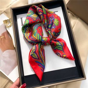 Шарфы мода Paisley Print Square Scarf for Women Neckercheif Satin Silk Headsparf Hair Bands Lady Ribbon Band Writ Prist Prist Shalls 2023 Y23