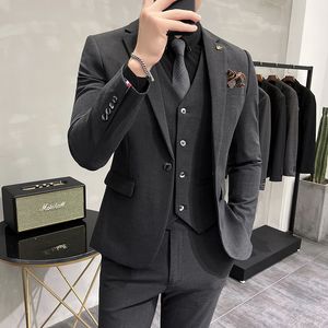 Mens Suits Blazers Jacket Vest Pants Highend Brand Boutique Fashion Solid Color Casual Business Suit 3Piece Set Groom Wedding Dress 230731