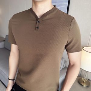 T-shirt da uomo Summer Thin Ice Silk Waffle Polo T-shirt da uomo T-shirt casual sottile a maniche corte Abbigliamento sociale da lavoro di alta qualità 2023