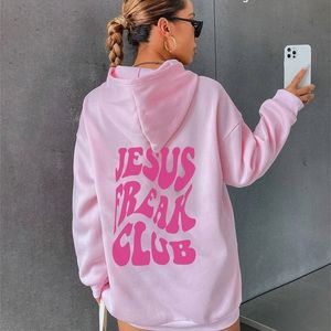 Kadın Hoodies Sweatshirts Jesus Freak Club Sonbahar Kış Büyük Boy Leters Erkek Kadın Hip Hop Kazak Konforlu Polar Kalın Sıcak 230731