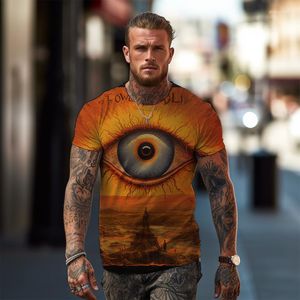 Camisetas masculinas Moda Solta Camiseta Horror Eyes Impressão 3D Casual Manga curta Street