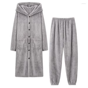 Men's Sleepwear M-4XL Flannel Bathrobe Pant Men Winter Kimono Robes Male Solid Long Bath Robe Dressing Gown