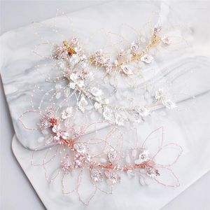 Haarspangen Rose Gold Farbe Blume Hochzeit Clip Zubehör Blatt Kristall Braut Krone Stück handgemachte Perlen Frauen Schmuck