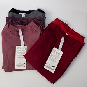 LL YOGA WEAR WEAR TECH LADIES SPORTS Tシャツ長袖の衣装湿気を吸うニットハイエラスティックフィットネストレーニングファッションTシャツトップ