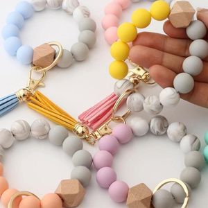 Ankletter Soft Wood Pärlor armband med nycklar Tassel för kvinnor Multicolor Silicone Keychain Accessories Keyring Wholesale 2023