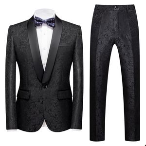 Luxury Men Wedding Suit Shawl Lapel Blazer Floral Jacquard Groom Coat Evening Party Prom 2 Pcs Customize
