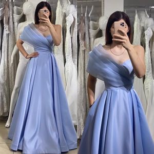 Elegant Baby Blue Evening Dresses Off Shoulder A Line Party Prom Pleats Long Dress For Special Ocn