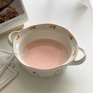 Bowls Hand-painted Cartoon Irregular Ceramic Bowl Underglaze Color Soup Noodle Baking Breakfast