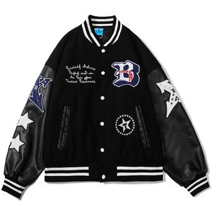 Men's Jackets Hip Hop Baseball Jacket Coat Men Letter B Embroidery Leather Sleeve Varsity Bomber Biker Punk Vintage Fashion College Jacket 230731