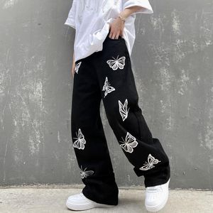 Men's Jeans Printed Women's Fashion Butterfly Y2K Clothes Vintage Baggy Denim Trousers Streetwear Wide Leg Pants For Men