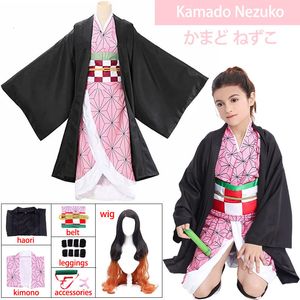 Cosplay Anime Demon Slayer Kamado Nezuko Cosplay Kimetu No Yaiba Costume Haori Kimono Parrucca uniforme Vestiti di Halloween Bambini adulti 230731