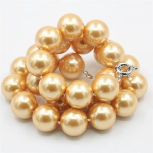 Chains 16mm Big Round Gold Color Shell Pearl Necklace Fashion Jewelry Making Design Women Girl Hand Made Steering Wheel Buckle Neckwear