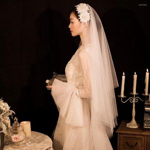 Bridal Veils Wedding Two-Layer Veil Beaded Fingertip