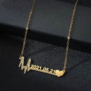 Colares com Pingente Colar com Número do Ano de Nascimento Personalizado Letra de Batimentos Cardíacos Banhado a Ouro Eletrocardiograma em Aço Inoxidável 230731