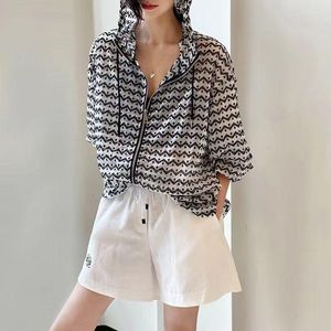 Kvinnors jackor Young Style Streetwear Fashionable Loose Spring Summer Thin Printing Long Sleeve Zipper Drawstring Clothing 2023