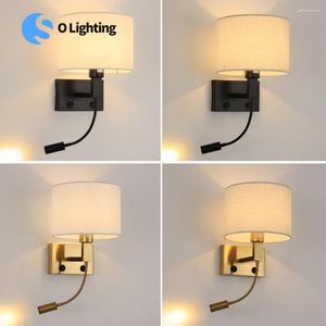 Duvar lambası E27 ampul, anahtarlı çift ışık kaynağı geliyor LED çalışma yatak odası başucu el kapalı aydınlatma okuma