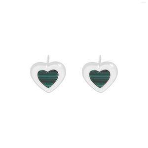 Brincos de argola Pequenos e luxuosos Design Sense Mínimo Versátil Amor Malaquita Earstuds Prata Esterlina 925 Textura Feminina