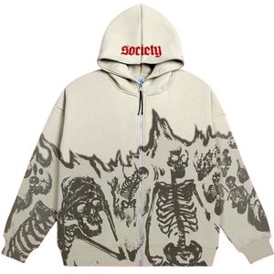 Men's Hoodies Sweatshirts Y2K Men Anime Skull Print Vintage Gothic Zip Up Long Sleeve Streetwear Hoodie Women Harajuku Oversized Hooded Sweatshirt 230731