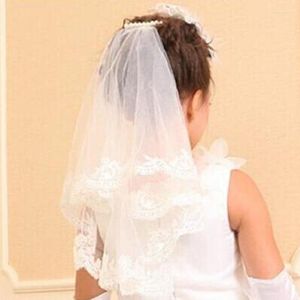 Bridal Veils Kid For Flower Girls Wedding Accessories Lace Edge With Comb White Ivory Red Tulle Short Veil